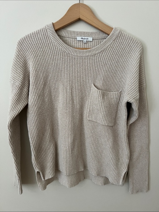 Madewell Sweaters - Madewell | Beige Slouchy Ribbed Crewneck Sweater Front Pocket #AA782 Size S
